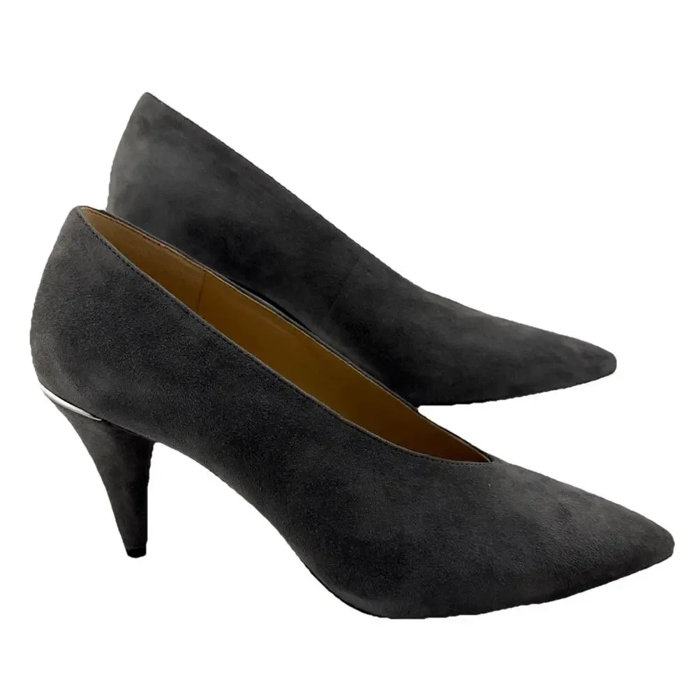 Michael Kors Lizzy Mid Pump Soft Suede Charcoal Grey Size 5‎ EUC w/ box